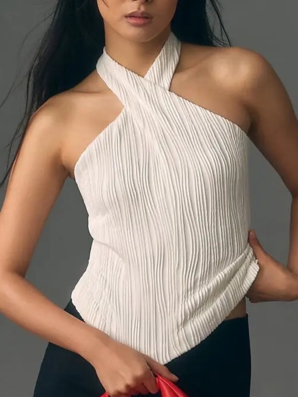 Anthropologie Ivory Pleated Halter Top